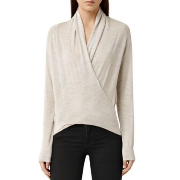 All Saints Rola Twist Jumper Merino Wool Sweater in Oatmeal Size M - Picture 1 of 7